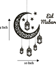 Premium 3D Wooden Eid Wall Art Set – Majestic Crescent & Hanging Lanterns