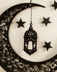 Premium 3D Wooden Eid Wall Art Set – Majestic Crescent & Hanging Lanterns